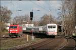 RAILION trifft ICnach Köln Hbf, die 185 202 im ehemaligen Bahnhof Westhofen.