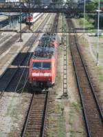 Nachschuss auf den Lokzug aus Kreuzlingen Hafen kommend, bei der Einfahrt in den Bahnhof Konstanz.