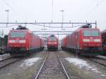 Am 13.2.05 standen fünf DB BR 185 im Bahnhof Erstfeld.