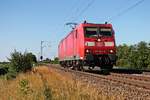 Am 10.07.2015 kam die Mannheimer 185 053-6 als Lokzug bei Hügelheim in Richtung Basel vorbei.