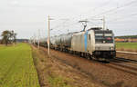 Die für HSL fahrende 185 689 führte am 25.02.17 einen Kesselwagenzug durch Rodleben Richtung Roßlau.