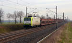 185-CL 005 der Captrain zog am 25.03.17 einen leeren Autozug durch Braschwitz Richtung Halle(S).