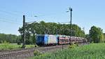 Alpha Trains Belgium 185 522, vermietet an ITL, befördert einen Autotransportzug am 07.05.18 durch Linsburg in Richtung Nienburg.