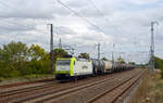 185 543 der Captrain führte am 26.09.19 einen Kesselwagenzug durch Saarmund Richtung Potsdam.