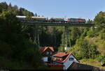 185 640-0  Rübeland  am Schluss des Buna-Kalkzugs mit Zuglok 185 641-8  Blankenburg  Richtung Rübeland/Hornberg auf dem 30 Meter hohen Kreuztalviadukt – auch Krocksteinviadukt genannt.