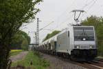 Railpool/Bräunert bzw Transpetrol 185 697  Jolina  am 1.5.13 mit einem Silowagenzug nach Köln-Nippes in Menden.