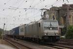Railpool/boxXpress 185 717 am 12.7.13 mit einem Containerzug in Verden (Aller).