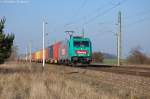 185 612-9 Emons Bahntransporte GmbH mit einem Containerzug in Demker und fuhr in Richtung Magdeburg weiter.