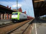 Am 03.08.2014 kam 185 CL 005(185 505) mit einem VW Zug aus Richtung Berlin nach Stendal und fuhr weiter in Richtung Hannover.