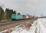 185 613 mit einem Containerzug am 01.02.2015 bei Langenisarhofen.