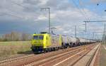 185 534 der CFL Cargo Deutschlandzog am 17.04.15 einen Kesselwagenzug durch Rodleben Richtung Magdeburg.