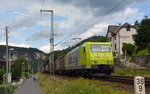 185 534 der CFL Cargo führte am 12.06.16 einen AWT-Kohlenzug durch Stadt Wehlen Richtung Dresden.