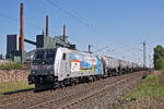Von Bayern nach China - Lokomotive 185 716-8 mit einem Kesselzug am 22.04.2020 vor der Kokerei Prosper in Bottrop.