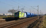 185 152 führte am 15.02.17 einen Schwenkdachwagenzug durch Rodleben Richtung Magdeburg.