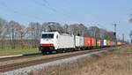 186 138 führte am 10.04.18 einen Containerzug durch Jütrichau Richtung Magdeburg.