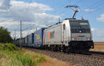 186 353 der AWT schleppte am 27.06.18 einen LKW-Walther-KLV durch Niederndodeleben Richtung Magdeburg.