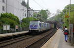 186 297-8  Aachen  und 185 672-3  beide von der Rurtalbahn-Cargo kommen aus Richtung Köln,Aachen-Hbf und fahren durch Aachen-Schanz mit einem KLV-Containerzug aus Frankfurt-Höchstadt am Main(D) nach Genk-Goederen(B) und fahren in Richtung Aachen-West. 
Aufgenommen vom Bahnsteig von Aachen-Schanz.
Am Morgen vom 2.5.2019.