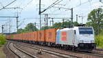 Crossrail Benelux N.V. mit Rpool  186 438-8  [NVR-Number: 91 80 6186 438-8 D-Rpool] mit Containerzug Richtung Polen am 17.05.19 Bf. Flughafen Berlin-Schönefeld.