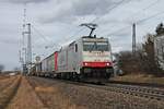 Am 09.02.2019 fuhr Maquarie/XRAIL/TXL 186 902 mit dem DGS 41031 (Köln Eifeltor - Melza Scalo) südlich vom Hp. Auggen durchs Markgräflerland in Richtung Schweiz.