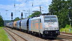 HSL Logistik GmbH, Hamburg [D] mit der Railpool Lok  186 551   [NVR-Nummer: 91 80 6186 551-8 D-Rpool] und einem Getreidezug am 30.06.20 Bf. Saarmund.