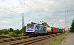 186 297 der RTB Cargo führte am 01.07.20 einen Containerzug über´s Gegengleis durch Saarmund Richtung Potsdam.