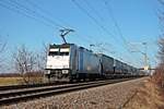 Am Nachmittag des 20.01.2020 fuhr Rpool/XRAIL 186 434-7 mit dem  LKW Walter -KLV (Zeebrugge - Novara Boschetto), welchen sie seit Aachen West bespannte, bei Hügelheim durchs Markgräflerland