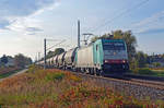 Mit einem Silozug rollte 186 241 der Transchem am Morgen des 25.10.20 durch Jeßnitz Richtung Dessau.