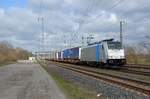 186 540 der Railpool schleppte für die LTE am 13.04.21 einen KLV-Zug durch Saarmund Richtung Schönefeld.