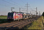 Autotransportzug (BLG Logistics Group AG & Co. KG) mit 186 383-6 unterwegs bei Braschwitz Richtung Köthen.

🧰 Akiem S.A.S., vermietet an die HSL Logistik GmbH (HSL)
🚩 Bahnstrecke Magdeburg–Leipzig (KBS 340)
🕓 17.6.2021 | 19:28 Uhr