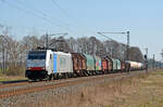 Mit dem Lineas-Mischer aus Falkenberg(E) kommend passiert 186 494 am 20.03.22 Jütrichau.