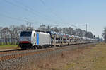 186 257 der Railpool führte für die HSL am 20.03.22 einen BLG-Autozug durch Jütrichau Richtung Magdeburg.