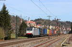 186 107-9 mit dem DGS 42693 (Mannheim Hbf - Thayngen) bei Horb 11.4.22