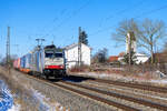 186 452 Railpool/Lineas mit einem KLV-Zug bei Moosham Richtung Passau, 13.02.2021