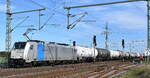 Retrack Germany GmbH, Hamburg [D] mit der Railpool Lok  186 537-7  [NVR-Nummer: 91 80 6186 537-7 D-Rpool] und einem Kesselwagenzug am 21.09.23 Durchfahrt Bahnhof Rodleben.