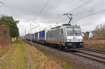 186 367 der akiem führte für CD Cargo am 20.02.24 einen KLV-Zug durch Wittenberg-Labetz Richtung Falkenberg(E).