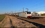 Kesselzug mit 186 104-6 unterwegs in Niemberg Richtung Halle (Saale).