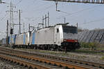 Doppeltraktion, mit den Loks 186 448-7 und 186 501-3 durchfährt am 09.03.2026 den Bahnhof Pratteln.