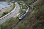 Railpool 186504-7 und Railpool 186424-8 sind hier am 20.9.2026 um 11.15 Uhr n�rdlich von Boppard mit einem Tankzug in Richtung Koblenz unterwegs.