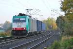 E 186 244 ( Cobra 2832 ) im Frhdunst des Wurmtal, bei bach - Palenberg am 27.10.11 in Richtung Aachen mit Container unterwegs.