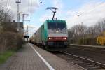 186 247-3 mit Containerzug Richtung Hamburg. Aufgenommen am 13.04.2012 in Jbeck.
