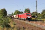 186 338-0 mit gemischtem GZ in Fahrtrichtung Norden. Aufgenommen am 19.08.2012 nahe des B Eltmannshausen/Oberhone.