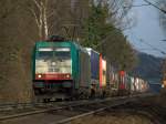 Mit einem Containerzug am Haken mht sich Cobra 186 231 (2839) am 17.02.2013 von Aachen West kommend ab, um die schwere Last die Rampe der Montzenlinie nach Belgien hoch zu ziehen.