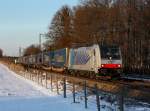 Die 186 287 mit einem KLV-Zug am 10.02.2013 unterwegs bei Vogl.