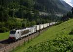 186 109 mit einem Containerzug am 29.08.2013 bei Gurtnellen.