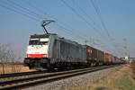 Vorbeifahrt am 08.03.2014 von der Railpool/BLS Cargo 186 101 mit einem Containerzug an dem Winzerort in Richtung Müllheim (Baden) und weiter in die Schweiz.