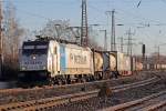 E 186 187-1 unterwegs für Metrans auf der Hamm-Osterfelder Strecke in Recklinghausen-Ost 9.1.2016