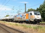 HSL 186 181-4 (Railpool Leihlok) mit Werbefläche  Wir verbinden Europa    (NVR: 91 80 6186 181-4 D-Rpool) mit einem Kesselwagenganzzug am 23.06.2016 bei Nienburg Richtung Wunstorf