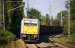 186 345-5 der Euro Cargo Rail kommt mit einem Schrottzug aus Köln-Kalk(D) nach Genk-Goederen(B) und kommt aus Richtung Mönchengladbach-Hbf,Rheydt-Hbf,Wickrath,Beckrath,Herrath und fährt durch Erkelenz in Richtung Baal,Hückelhoven-Baal,Brachelen,Lindern,Süggerrath,Geilenkirchen,Frelenberg,Zweibrüggen,Übach-Palenberg,Rimburg,Finkenrath,Hofstadt,Herzogenrath, Kohlscheid,Richterich,Laurensberg,Aachen-West. 
Aufgenommen vom Bahnsteig 1 in Erkelenz. 
Bei Sommerwetter am Nachmittag vom 14.9.2016.