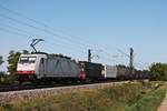 Am Mittag des 12.09.2018 fuhr Maquarie/XRAIL/TXL 186 907 mit dem  Jan de Rijk -Containerzug (Venlo - Gallarate) bei Hügelheim über die KBS 703 durchs Rheintal in Richtung Schweiz.