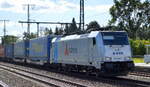 Retrack GmbH & Co. KG, Hamburg [D] mit  186 538-5  [NVR-Nummer: 91 80 6186 538-5 D-RPOOL] und einem KLV-Zug am 06.10.22 Durchfahrt Bahnhof Golm.